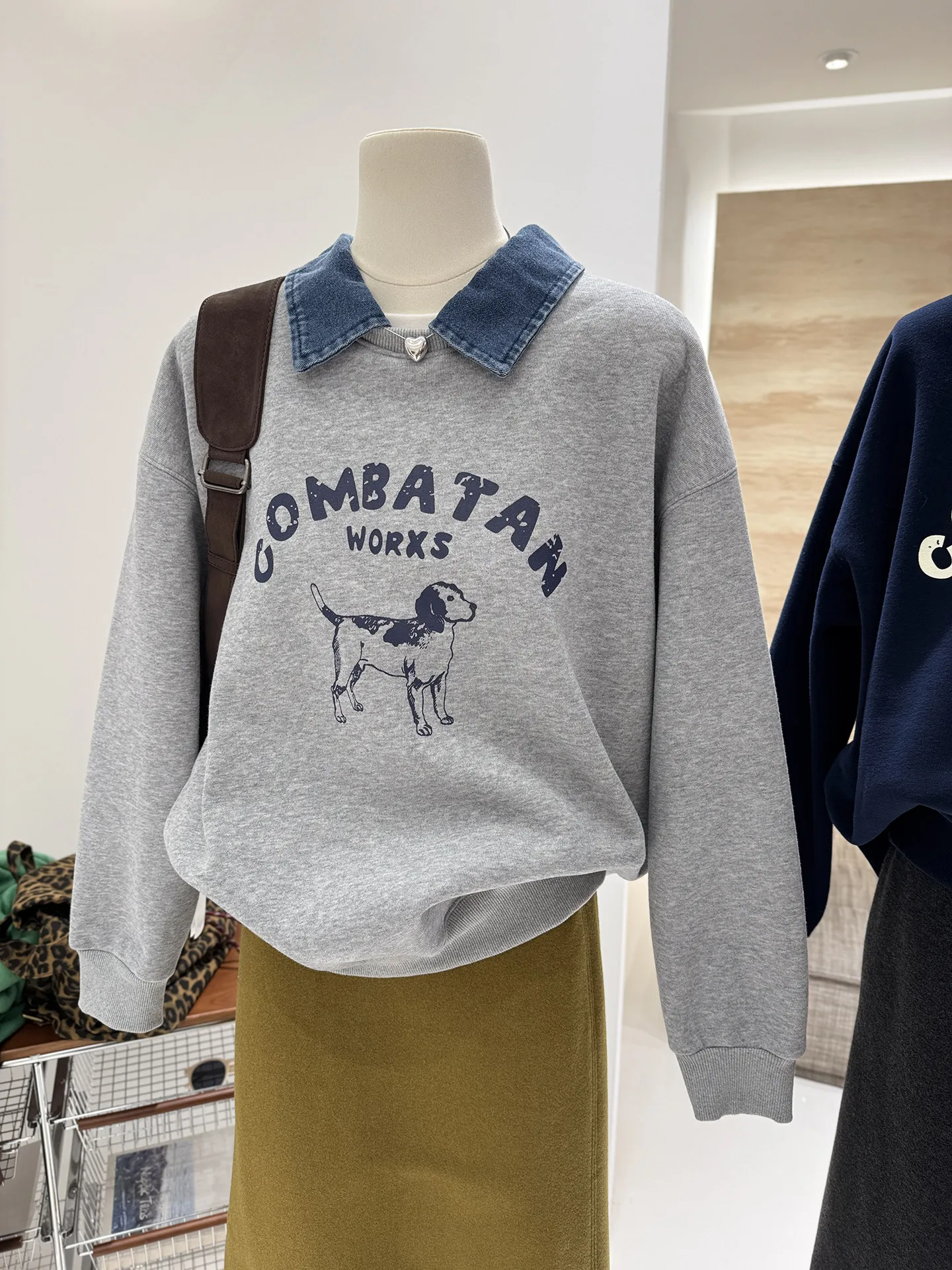 

Модный джинсовый свитшот с воротником-имитацией двойки, весенне-осенний, корейский, свободный, утепленный, на флисе, для женщин