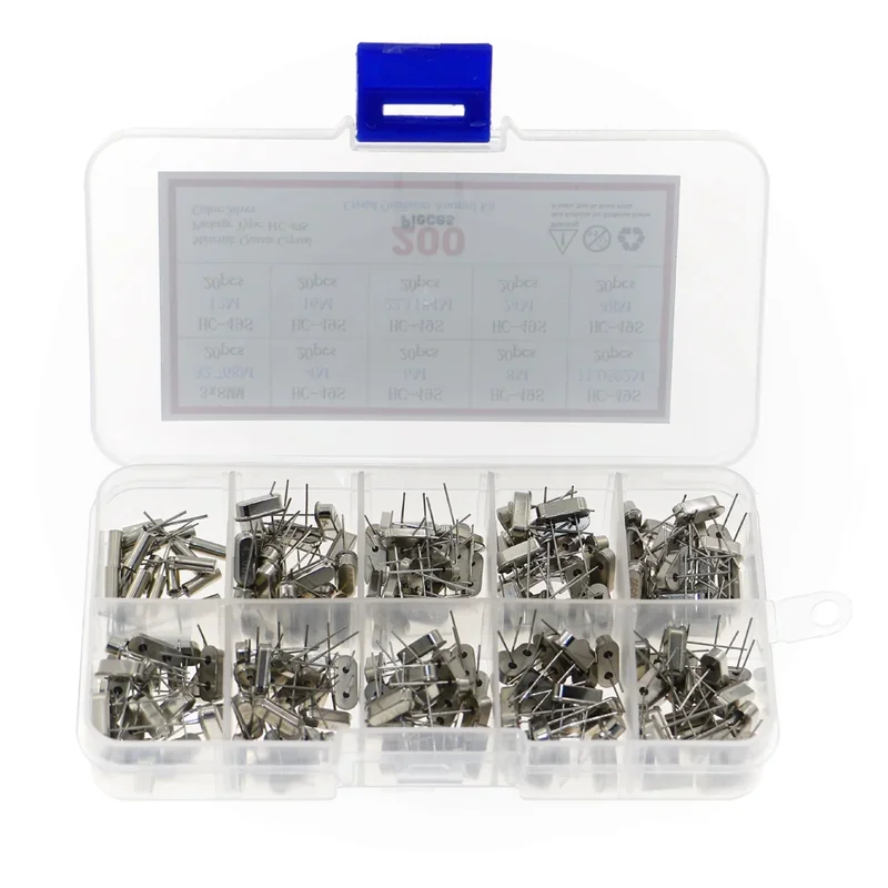 200pcs 10Value HC-49S Quartz Resonator DIP-2P Oscillator Assorted Kit 4MHz 6MHz 8MHz 11.0592MHz 12MHz 16MHz 24MHz 48MHz