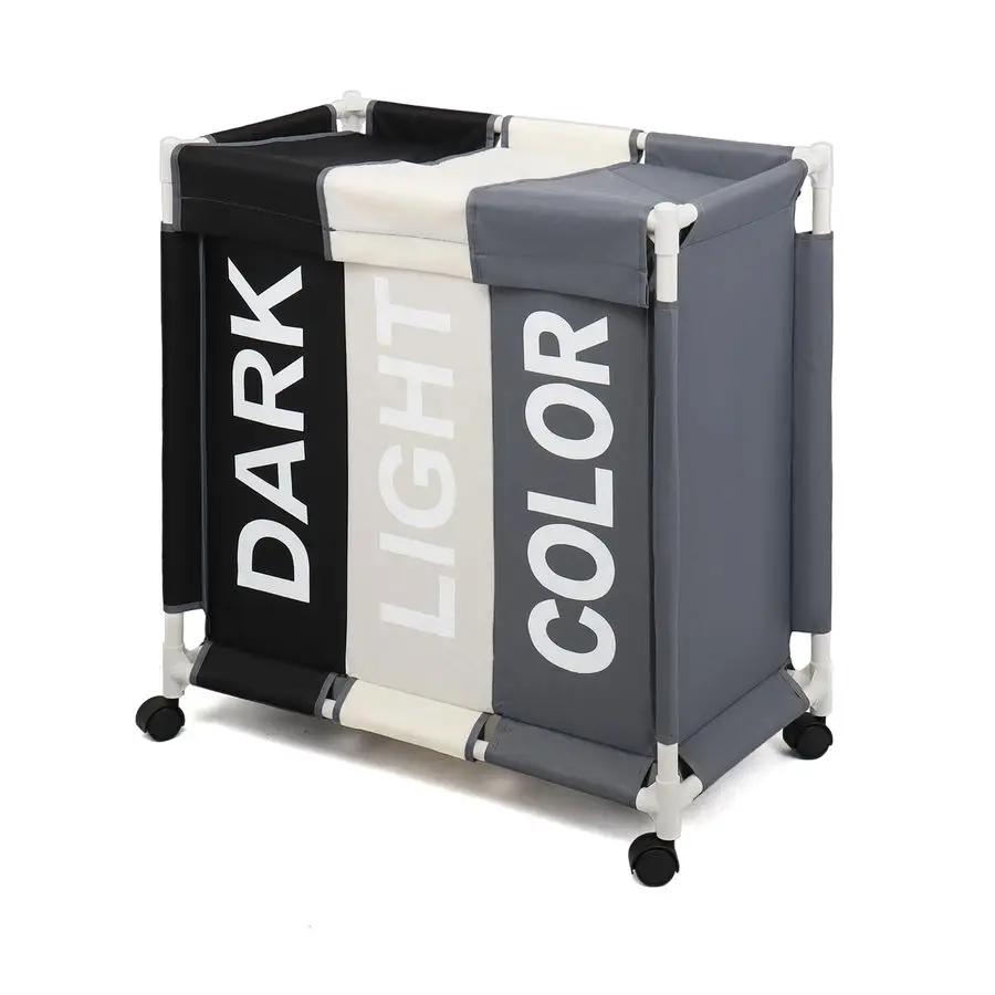 

Корзина для белья с 3 секциями и колесиками, органайзер для стирки, тележка для ванной, спальни, детской комнаты, белый/серый/черный