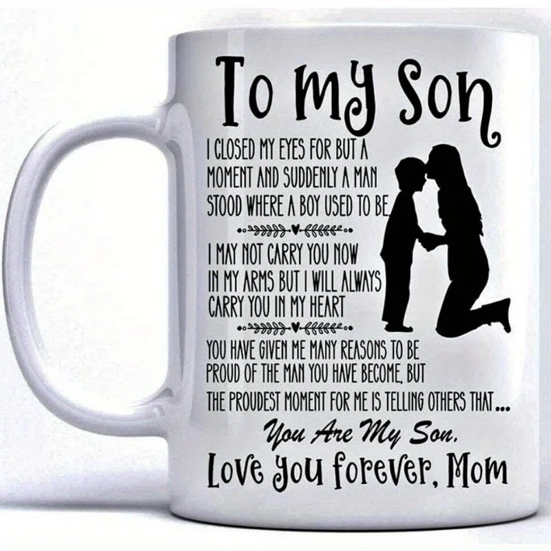 

[Inspirational Mug] 1pc Heartfelt "to My Son" Mug from Mom | 11oz White Coffee Cup with Inspirational Message | Perfect Gift for