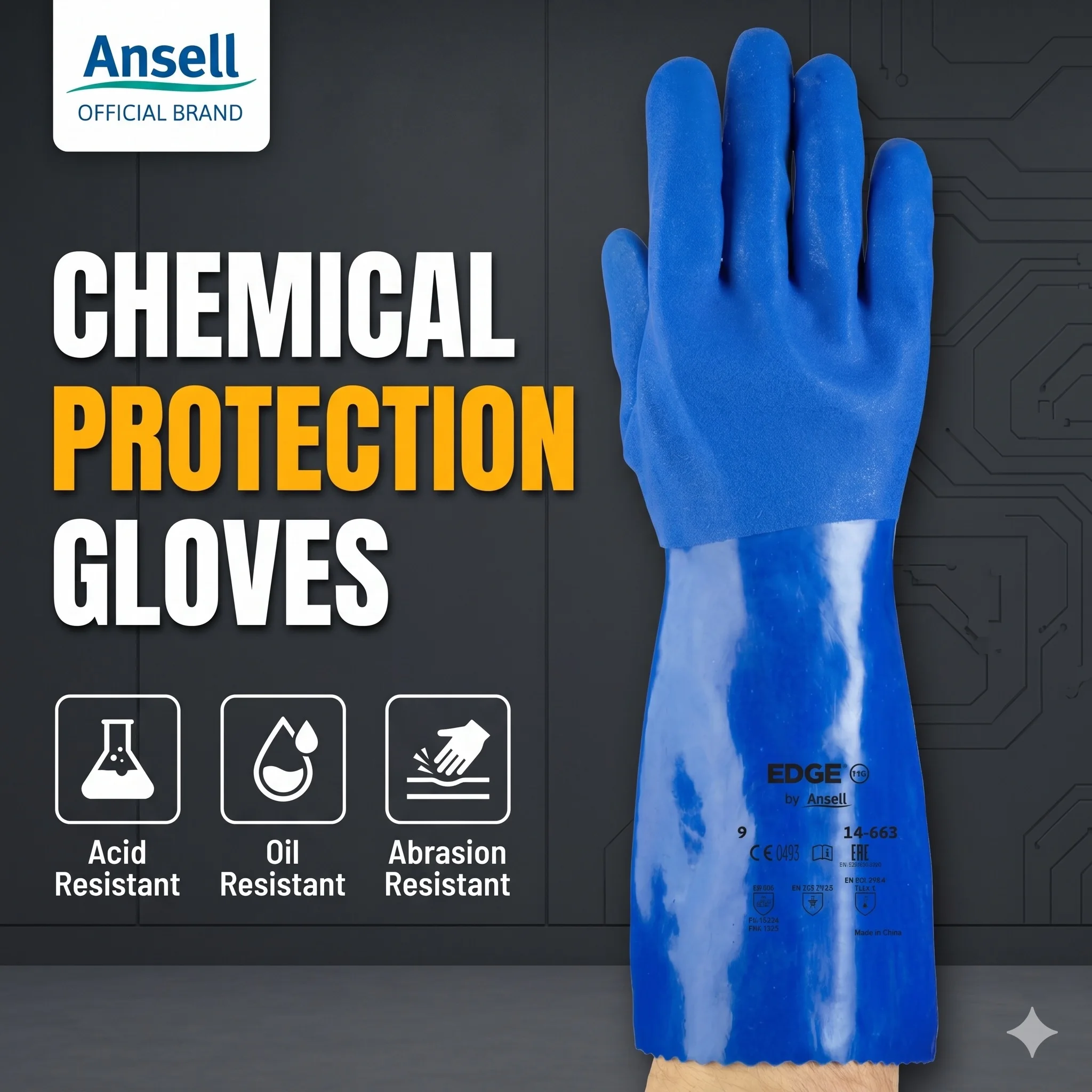 Ansell 14-663 Work Gloves Guantes Para Trabajo Nitrile For Rubber Waterproof Heavy Duty Working Pladtic Thick Latex Pvc Woman