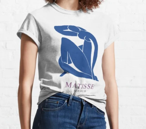 Matisse-camiseta azul e nua, 100% algodão premium