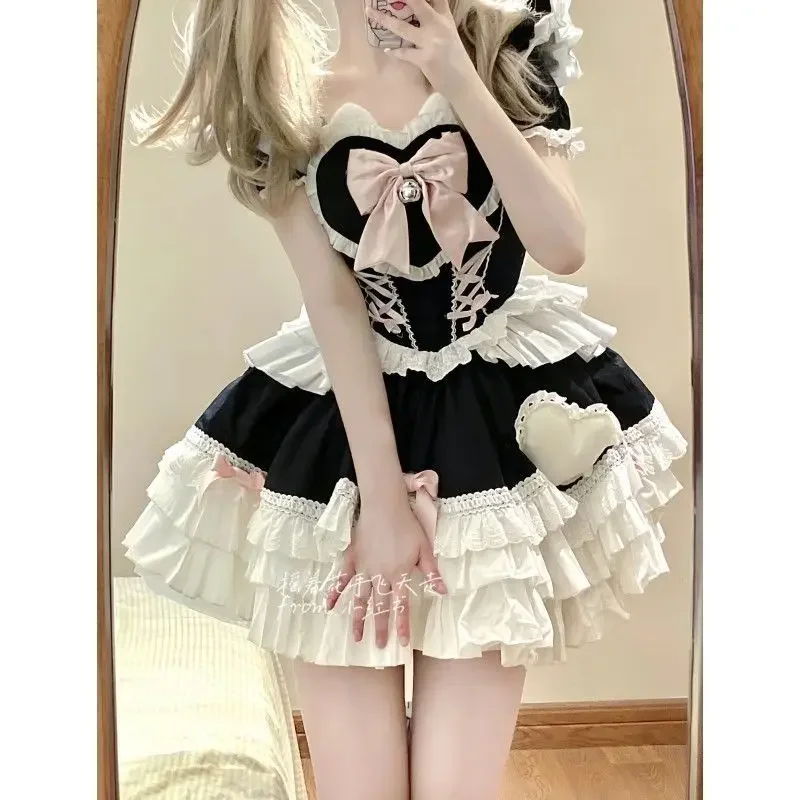

Kawaii Y2k Bow Ruffles Tea Party Dresses Female Korean Fashion Elegant Princess Dress Japan Lolita Mini Dress Women 2025 new