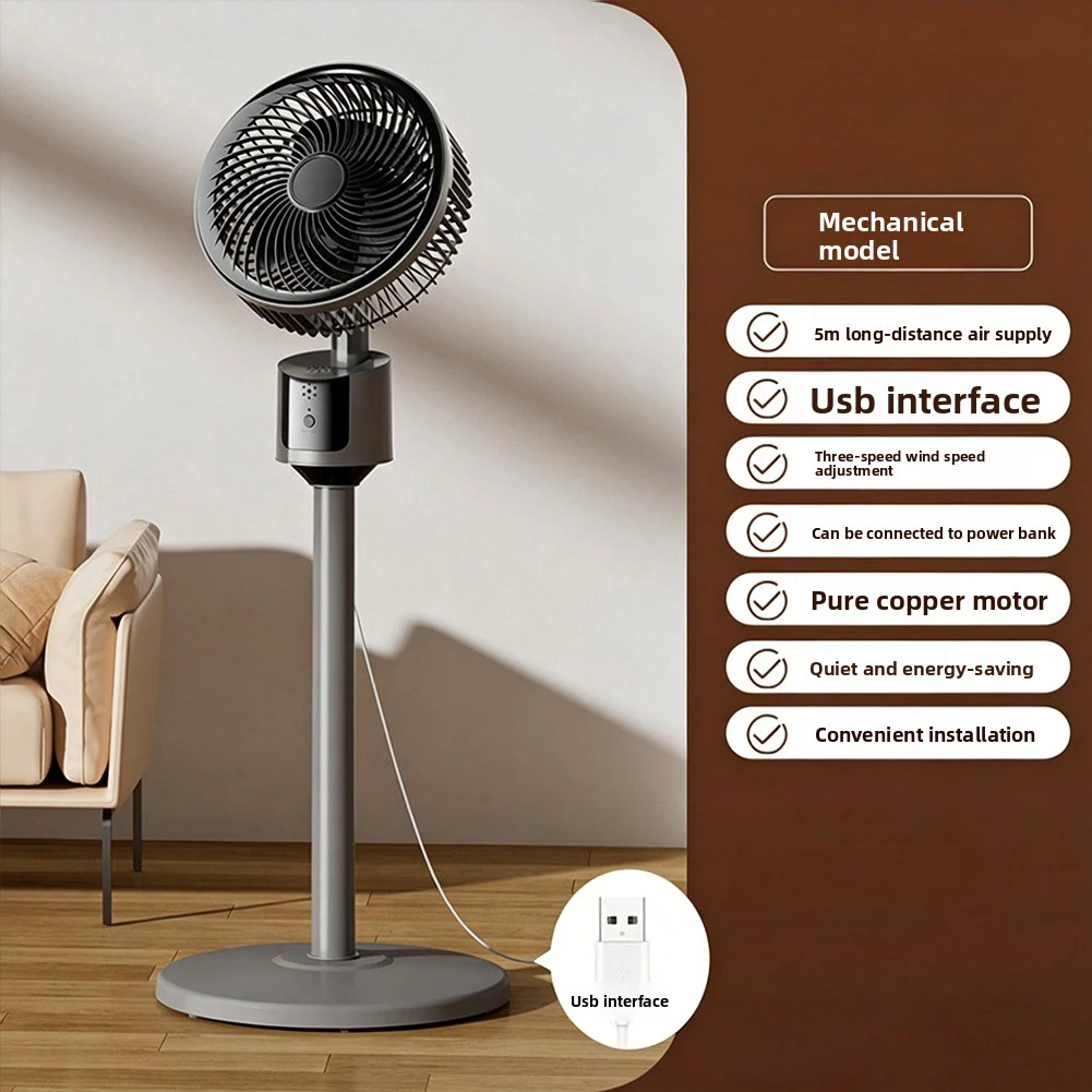Standventilator mit Standfuß, USB-wiederaufladbarer oszillierender Standventilator, Luftzirkulationsventilator, 3 Geschwindigkeiten einstellbarer Luftkühler, für den Sommergebrauch – Detail 5