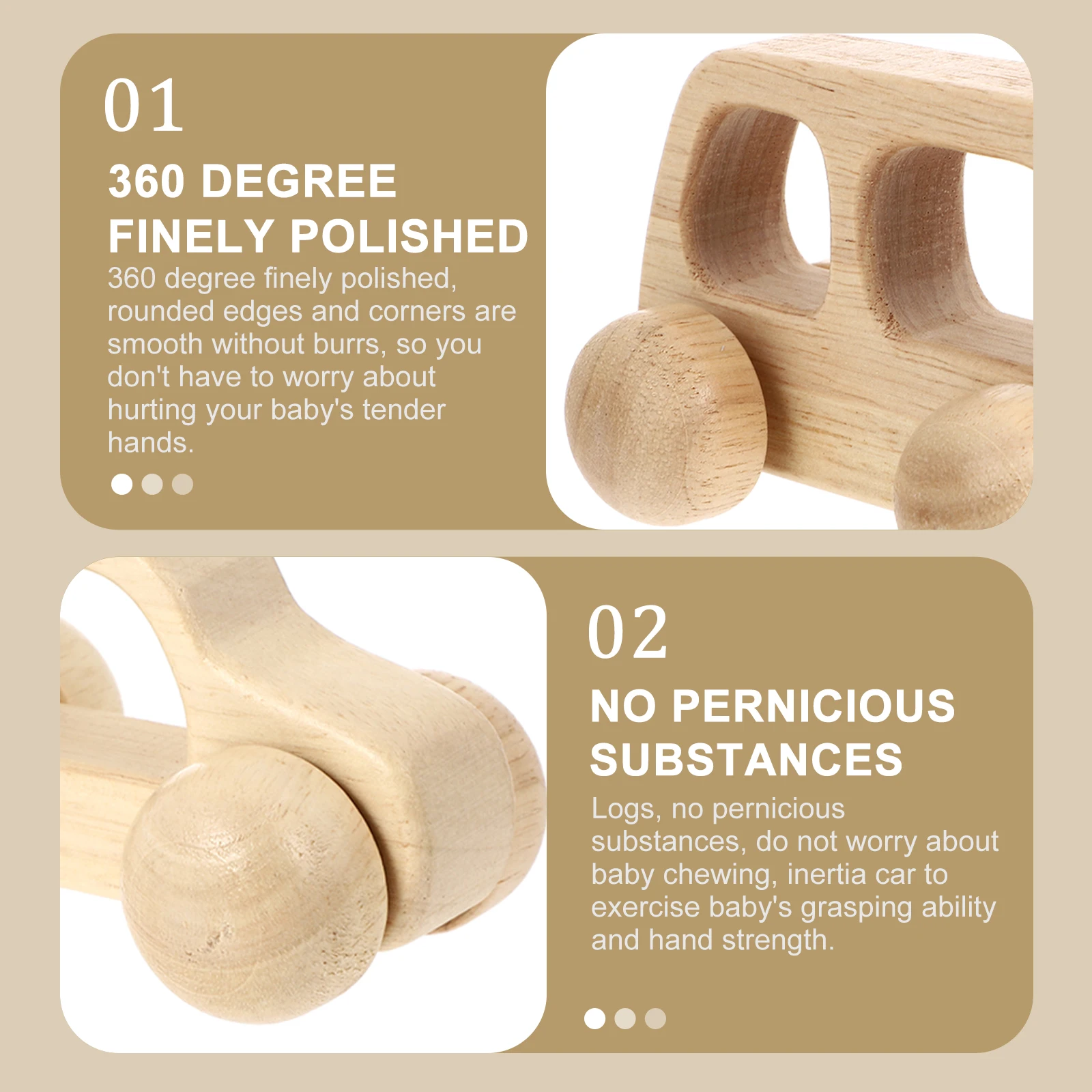 

2 Pcs Baby Toy Trolley Kids Sensory Toys Wood Wooden Infant Teething Car Toddler
