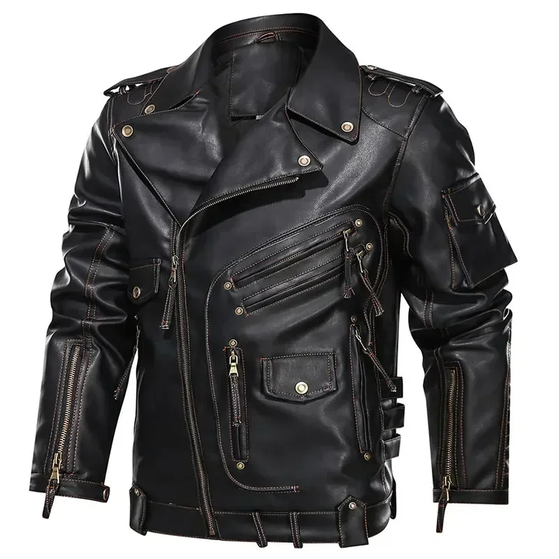 

Leather Coats Male Luxury Brand Winter Mens Fashion Motorcycle PU Leather Jacket Cool Zipper Pockets Leather Jacket