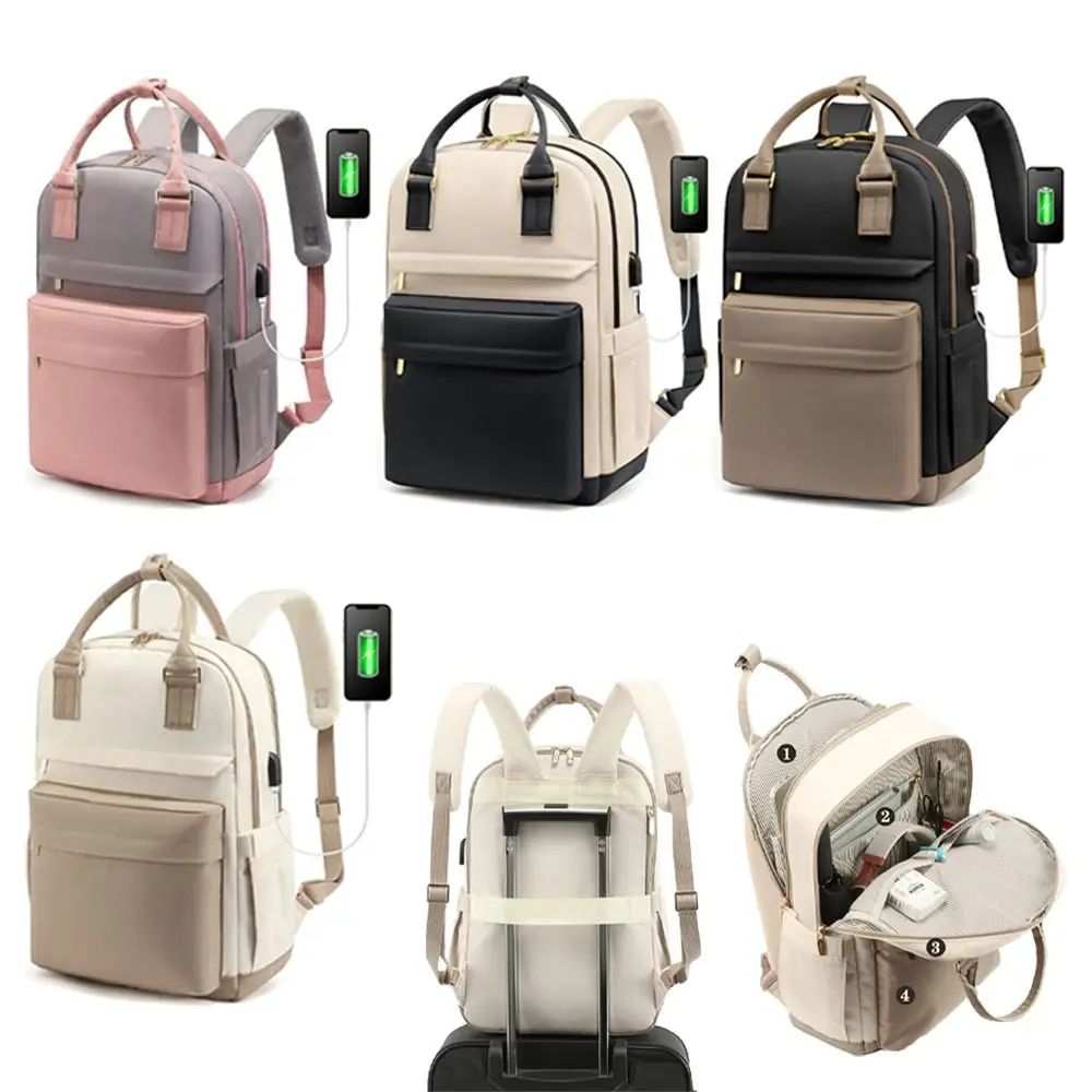 

New Simple Style Travel Backpack Nylon Large Capacity Laptop Bag with USB Port Multi-pockets Outdoor Shoulder Bag for Men Women