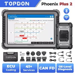 Topdon Phoenix Plus 2 herramienta de diagnóstico de coche automotriz escaneo de codificación ECU VAG escáner OBD2 profesional bidireccional prueba activa