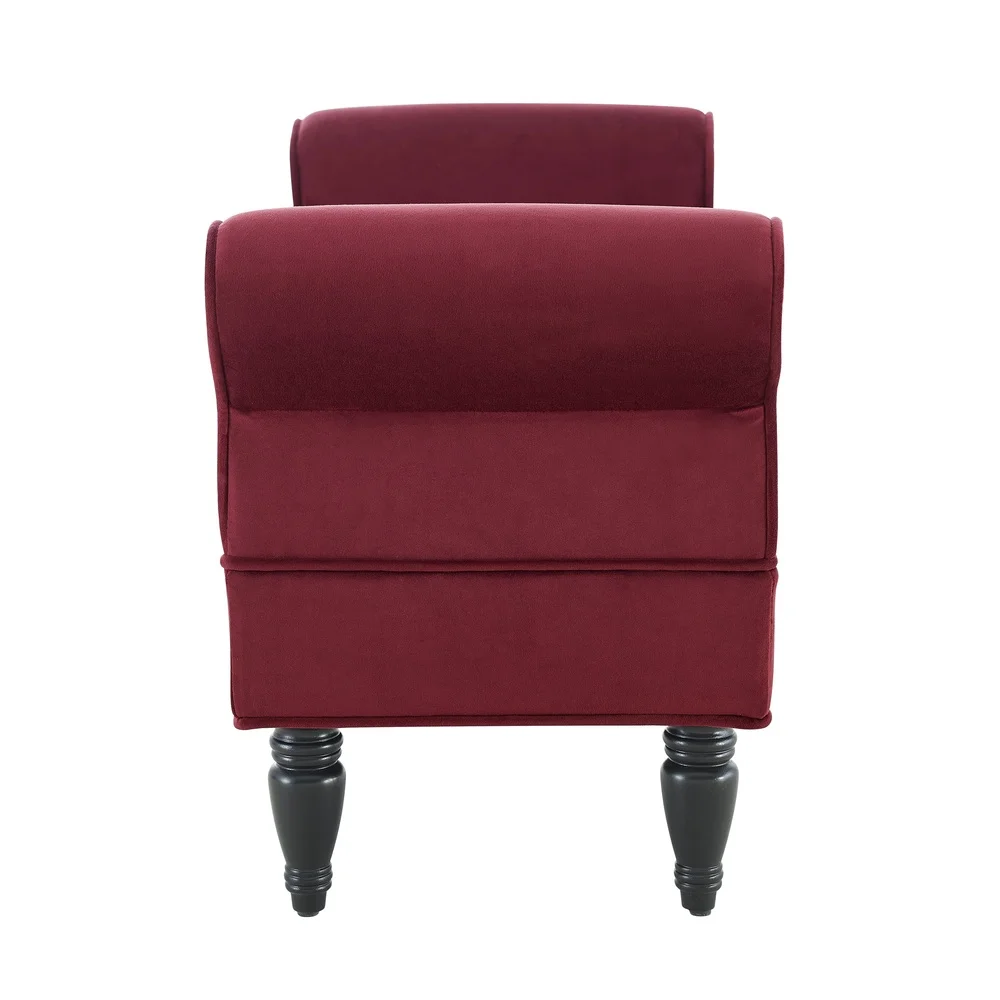 Stylish Upholstered Bench Living Room Bedroom Entryway Cushioned Seating Dark Mahogany Legs Rolled Sides Indoor Use Assembly
