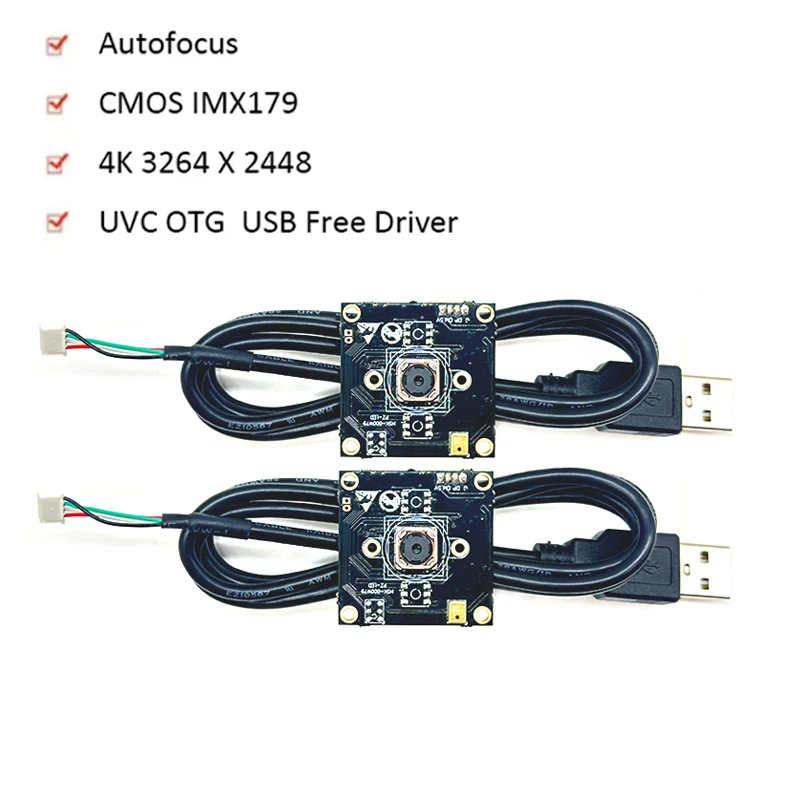 

Модуль камеры 4K 8MP HD SONY IMX179 USB с автофокусом 75 ° с цифровым микрофоном UVC OTG Plug Play для банкомата/самообслуживания