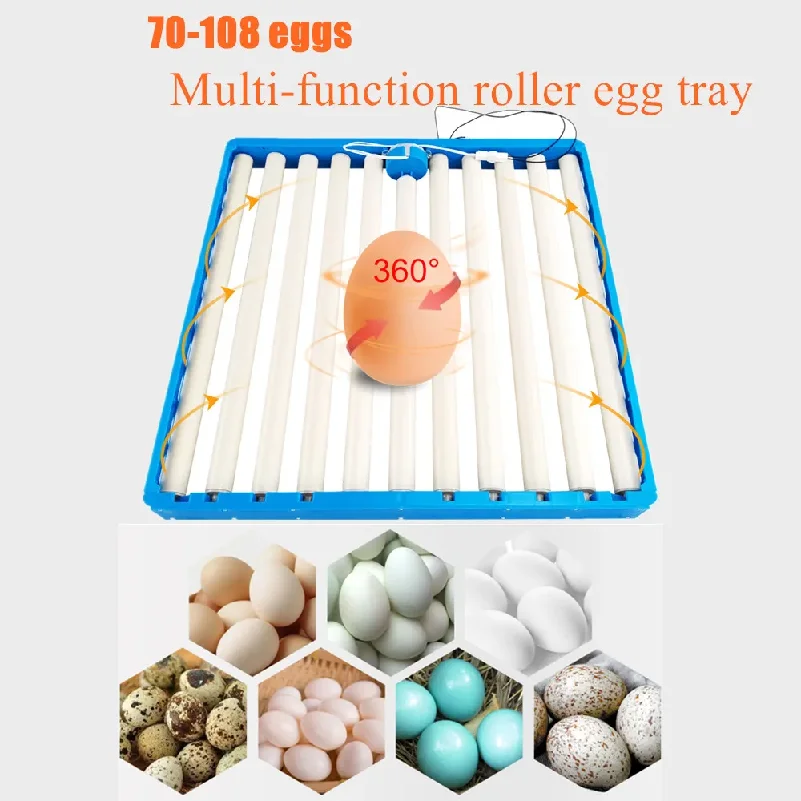 70 Eggs Incubator Automatic 360 Roller Incubation Egg Tray Poultry Hatching Turner for Chicken Duck Goose Quail 110V 220V