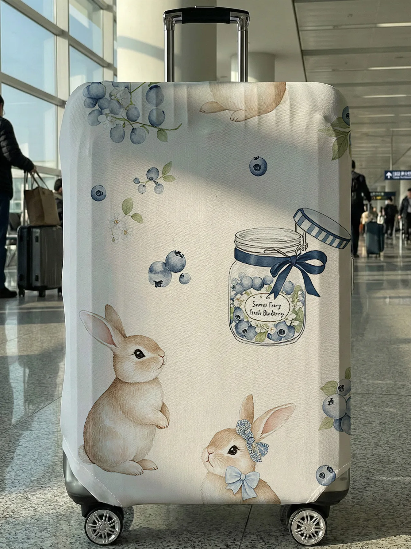

Чехол для чемодана White Base Blueberry Rabbit Glass Jar, подходит для чемоданов 18-32 дюймов, чехол на ручку чемодана, дорожные аксессуары