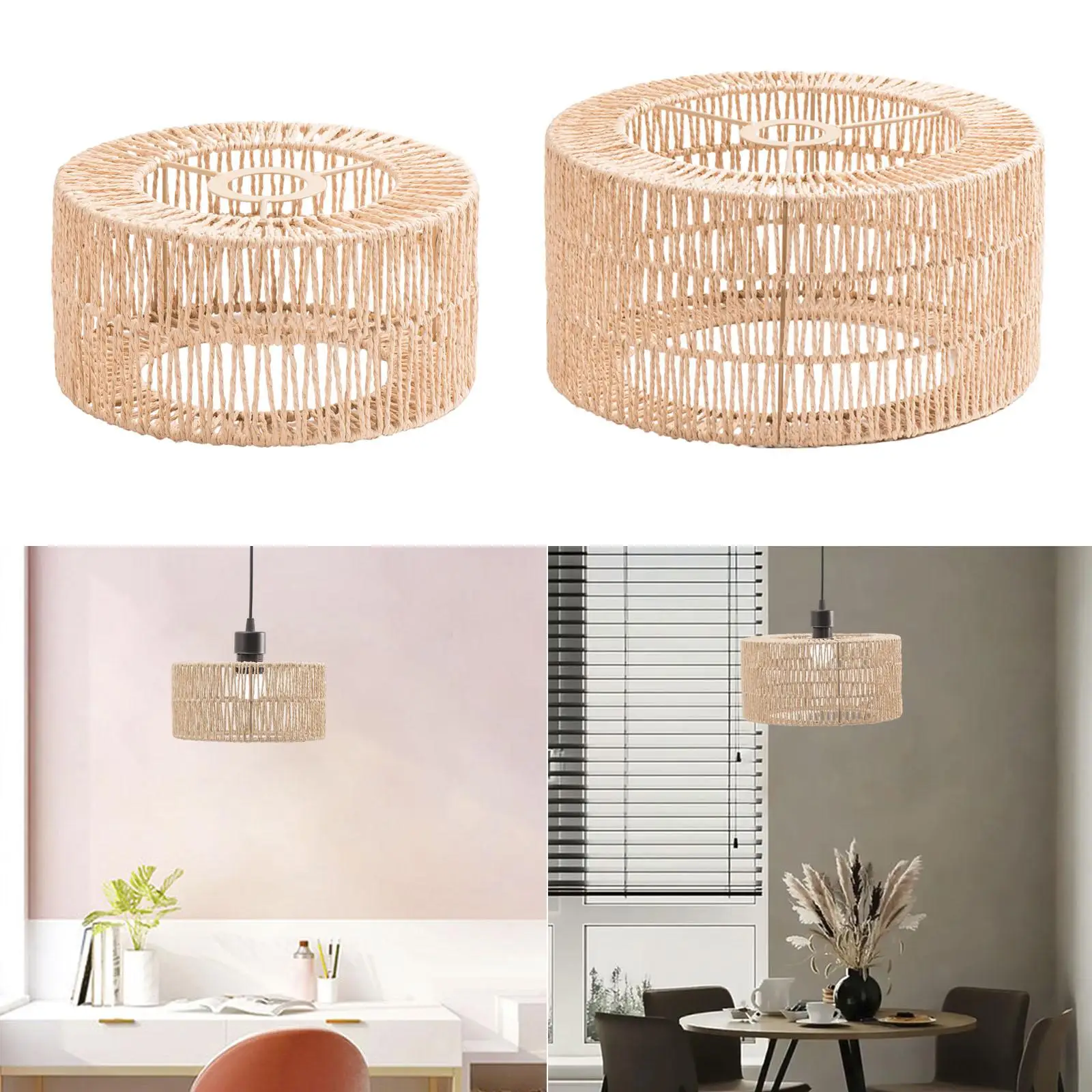 Paper Rope Lampshade Bulb Guard Chandelier Lamp Shade Classic Woven Lamp Shade Pendant Lamp Shade for Farmhouse Dining Room
