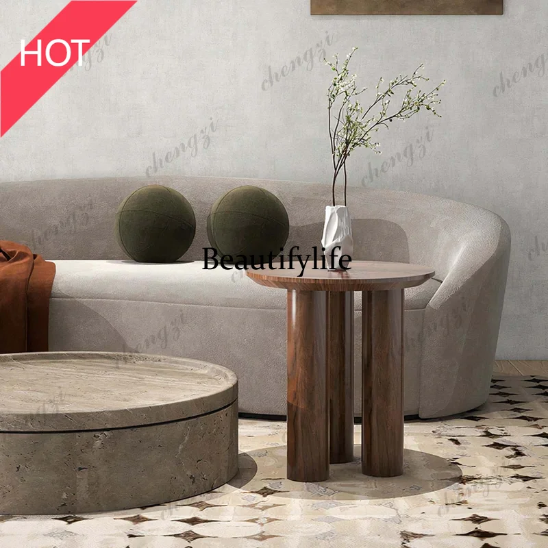 M07 TTT Modern Round Solid Wood Coffee Table for Living Room Minimalist Design