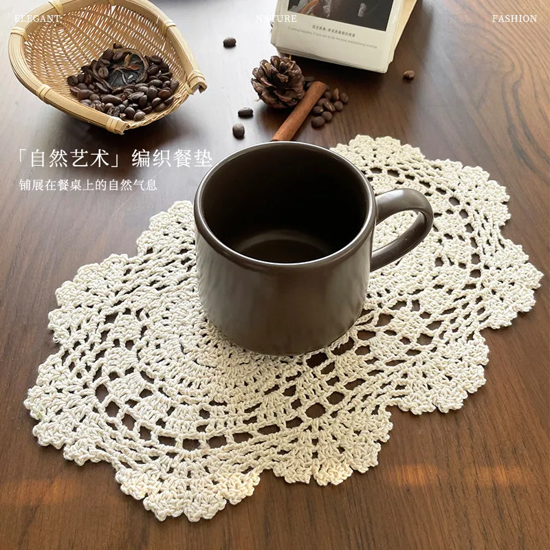Nordic Handmade Crochet Placemat Cotton Thread Table Round Coaster Tea  Heat Insulation Mat