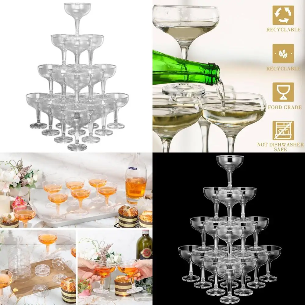 

150 Pack Clear Plastic Champagne Glasses, 5 oz Disposable Martini Cups, Stackable Stemware for Parties & Events
