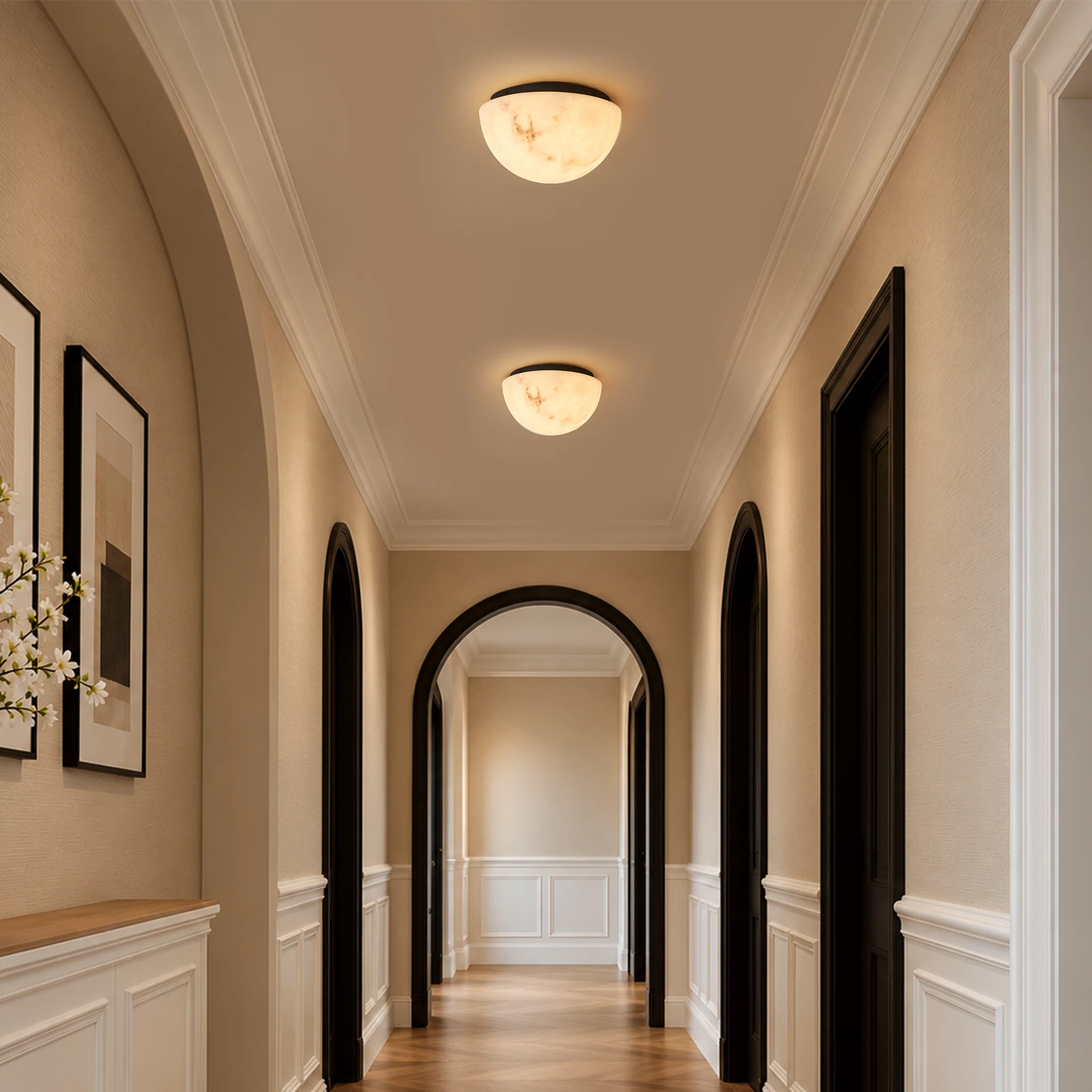 Faux Alabaster Ceiling Light Semi-circle Led Ceiling Lamp Vintage Lighting For Hallway Entryway Bedroom Balcony Laundry Room