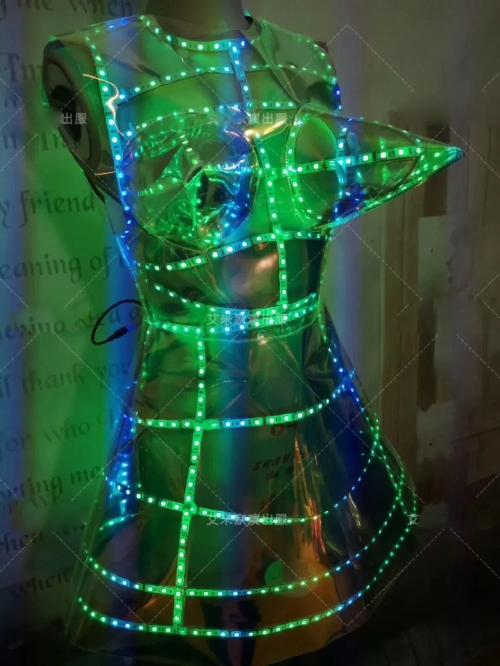 Vestido de luz cantor led light up traje de dança trajes led boate cor mágica laser tpu apontou peito bar gogo traje