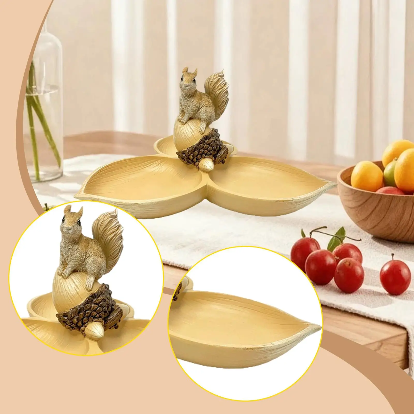 Squirrel Statue Ornament Crafts Gifts Small Decor Storage Tray Resin Figurine for Bookshelf Office Desktop Indoor Living Room