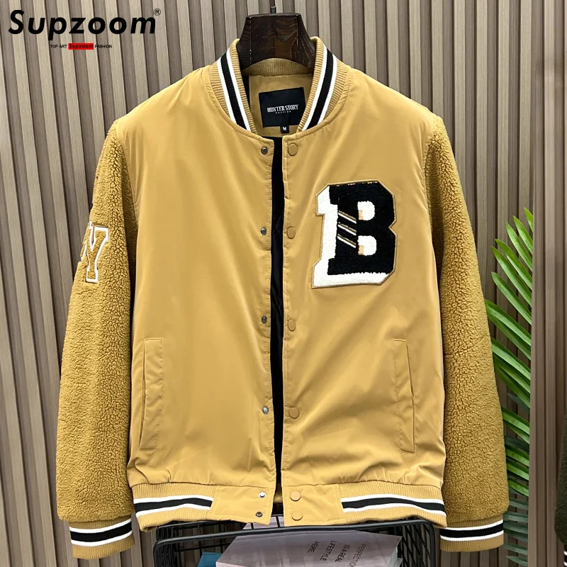 

Supzoom New Arrival Rib Sleeve Cotton Fashion Single Breasted Casual Pilot Ins Bomber Baseball Jacket Loose Cardigan Solid Coat