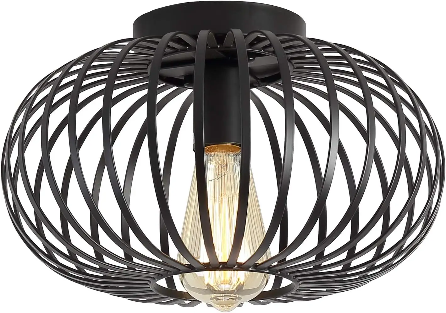 Modern Black Flush  Light Fixture Industrial Metal Cage Semi Flush  Ceiling Light for Hallway Living Room Kitchen Entryway Farmh