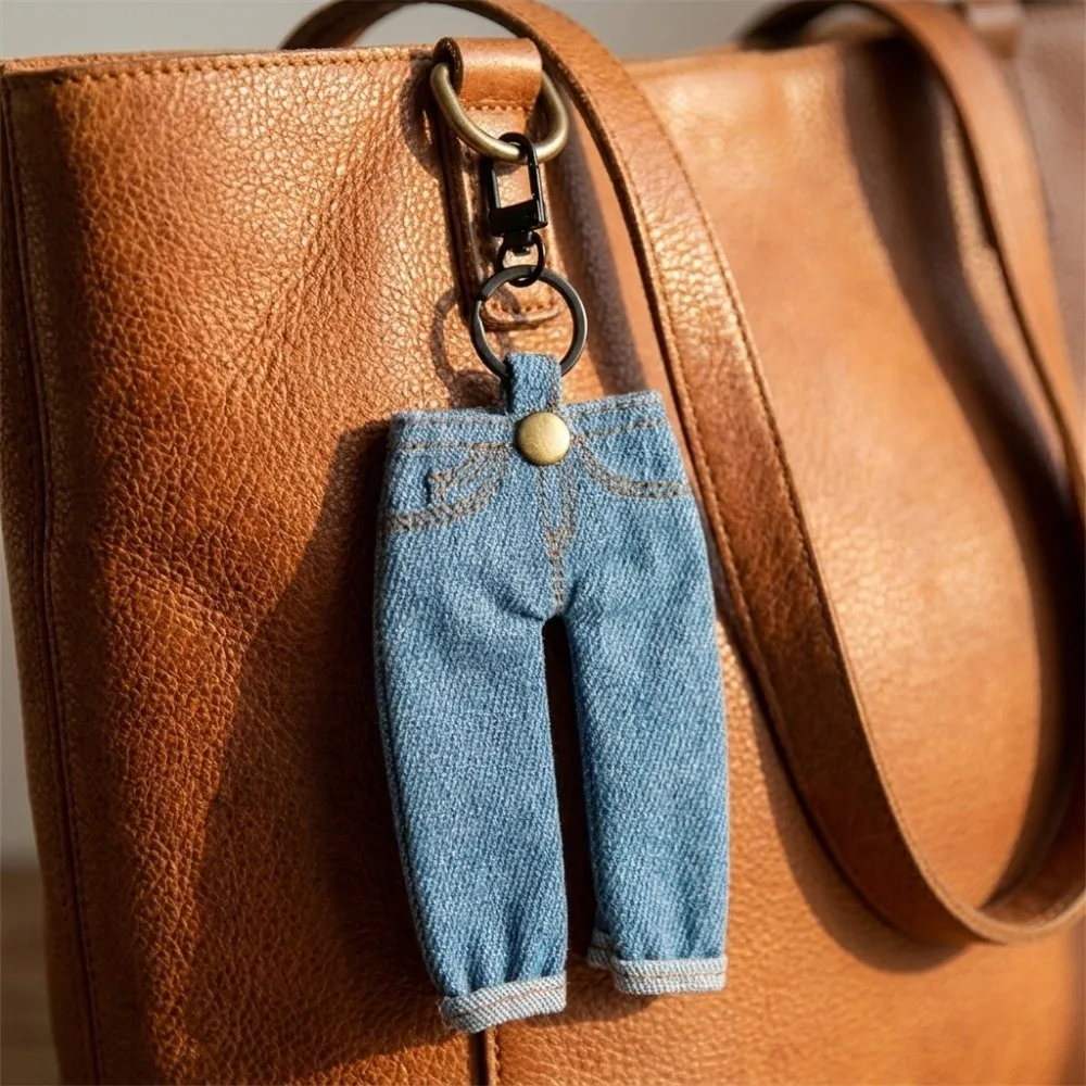 Quirky Creative Mini Denim Jeans Pen Holder Skirt Denim Blue Keychain Bag Charm Lightweight Stationery Pouch Daily Use