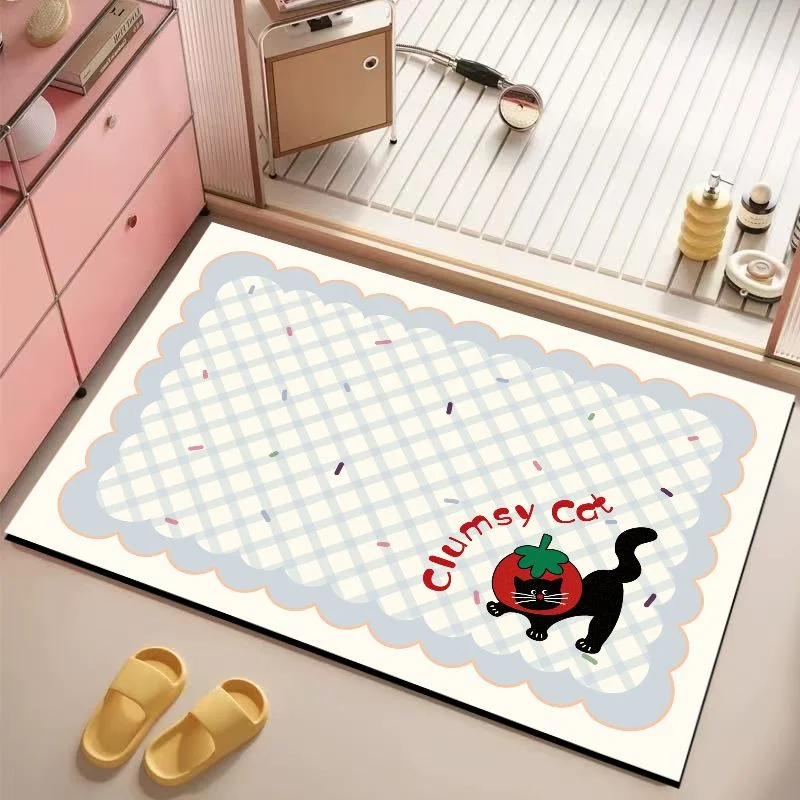 VIKAMA Geometric Concentric Line Bath Mat Non Slip Water Absorbent Bathroom Floor Rug Modern Minimalist Entryway Decor Mat