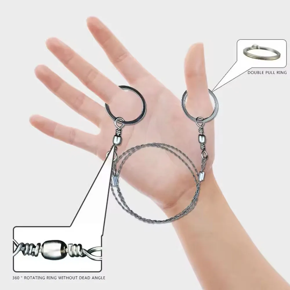 Manual Rope Saw for Outdoor Camping Hiking Stainless Steel Portable Wire Saw with Finger Handle Survival Camping Tool