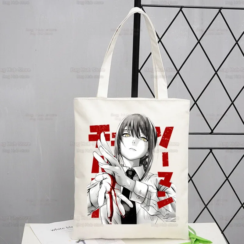 Chainsaw Man Shopping Bag Women Handbag Shoulder Ladies Shopper Canvas Commute Large Capacity School Tote