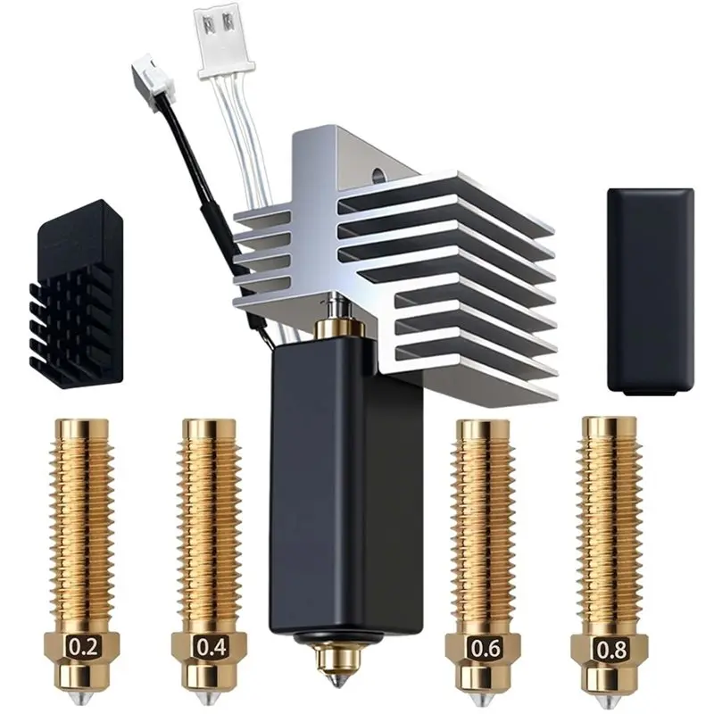 

A13E-For Elegoo Centauri Carbon Hotend With Heat Sink- Hardened Steel Brass Nozzle Set(0.2/0.4/0.6/0.8Mm), Extruder Kit