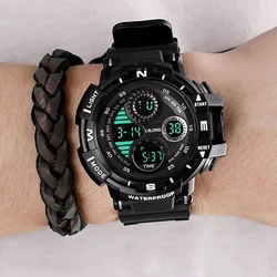 YIKAZE-reloj Digital negro para hombre, cronógrafo deportivo, resistente al agua, de mano, para exteriores, para estudiante