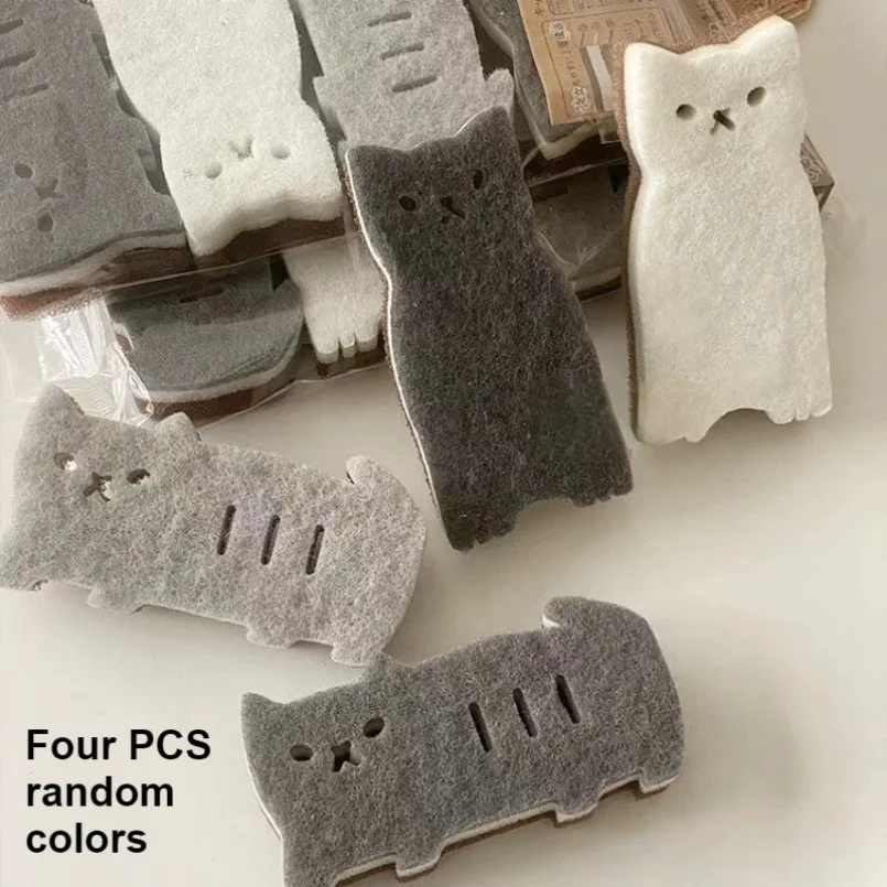 

4 PCS cat kitchen sponge set, thick durable dishwashing cleaning tools, cute cat design, non-scatch scrubbers, eco-friendly