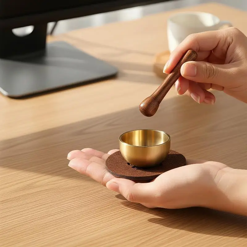 Mini Brass Chant Bowl Portable Handcrafted Sound Bowl for Meditation Yoga Calming Hand Therapy Stress Relief