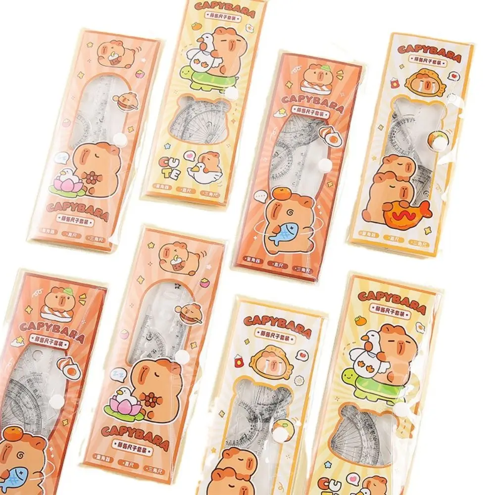 Creative Acrylic Capybara Set of Rulers Drawing Tools Cute Cartoon Soft Ruler Set Office Supplies Protractor