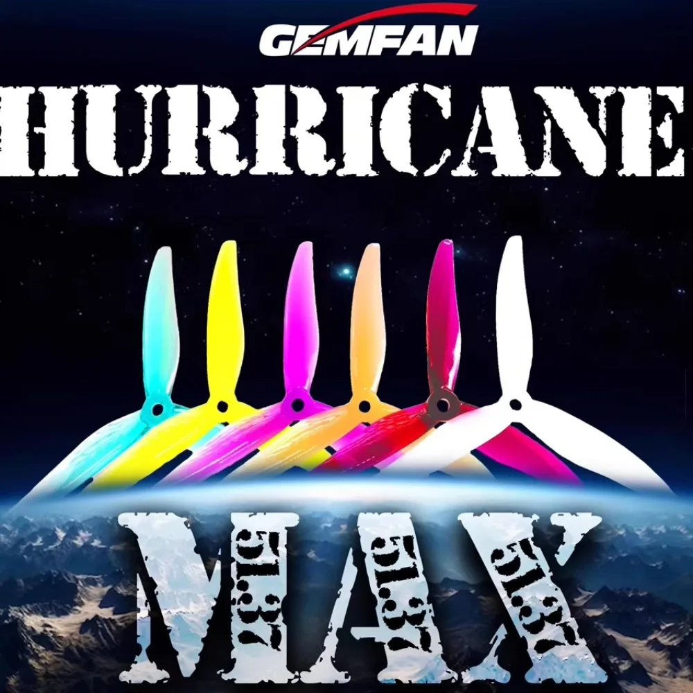 2 Pairs Gemfan Hurricane Max 51377 5.1x3.7x3 Propeller 5 Inch 3-Blade Props for FPV Freestyle & Long Range Drone