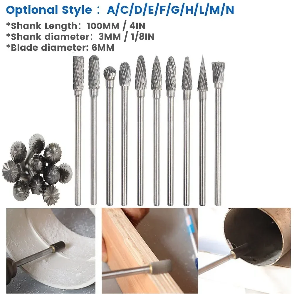 Long Reach Double Cut Carbide Rotary Burr Tool 6MM Blade Tungsten Carbide Milling Cutters Drill Bit Rotary File Grinding Head