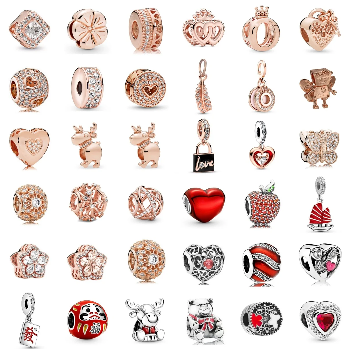 

2024 New Rose Gold Plated Heart Diamond Charm Beads For Women Fashion DIY Bracelet Necklace Jewelry Accessories Festival Gifts