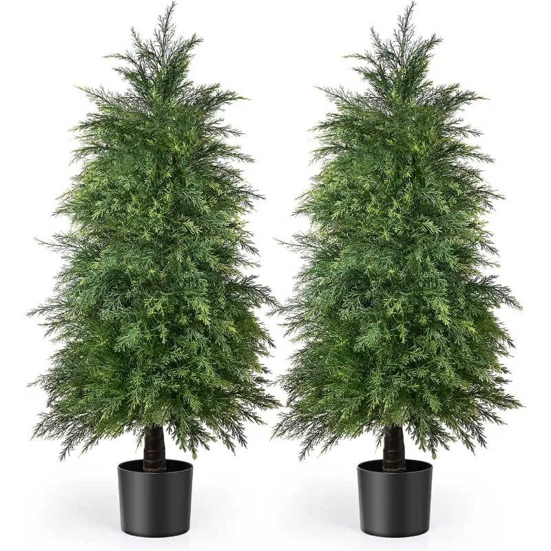 

2 Pack 4ft Artificial Topiary Trees for Outdoor Front Porch Décor, UV Rated Fake Potted Plants for Indoor and Outdoor Use