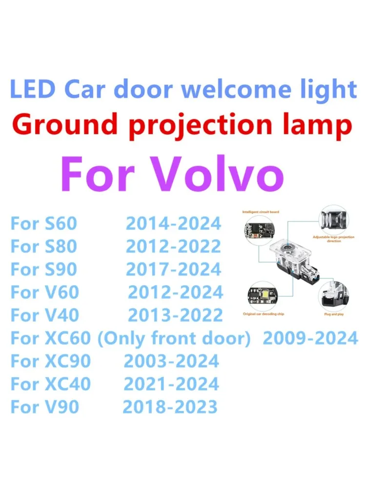 

2Pcs LED Car Accessories Car Door Welcome Light For Volvo XC60 XC90 XC40 V40 V60 S60 S80 S90 V90 Ground Warning Lamp Tool