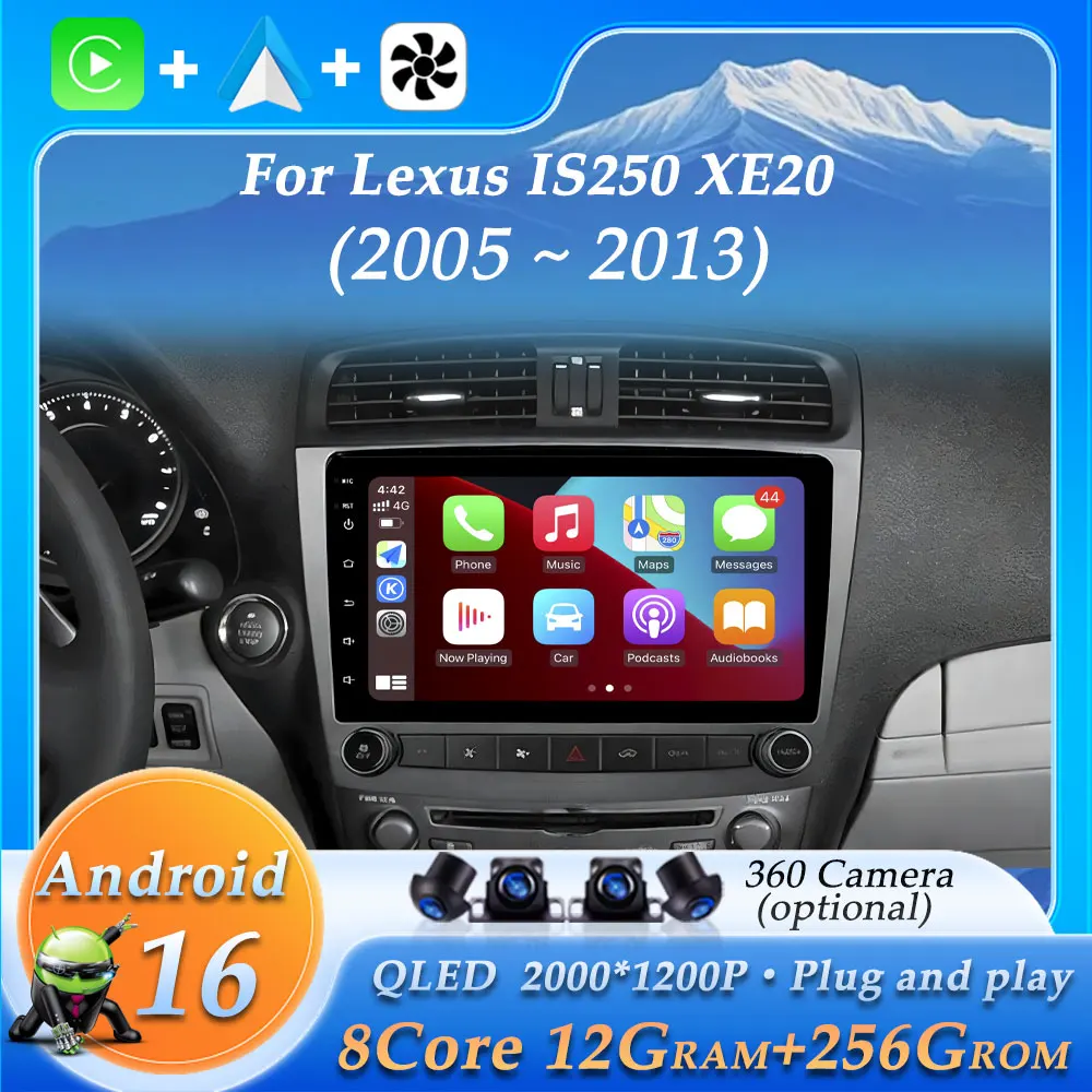 Android 16 Car Radio for Lexus IS250 XE20 2005 - 2013 Audio Video Stereo WiFi 4G BT Multimedia Player Wireless CarPlay Head Unit