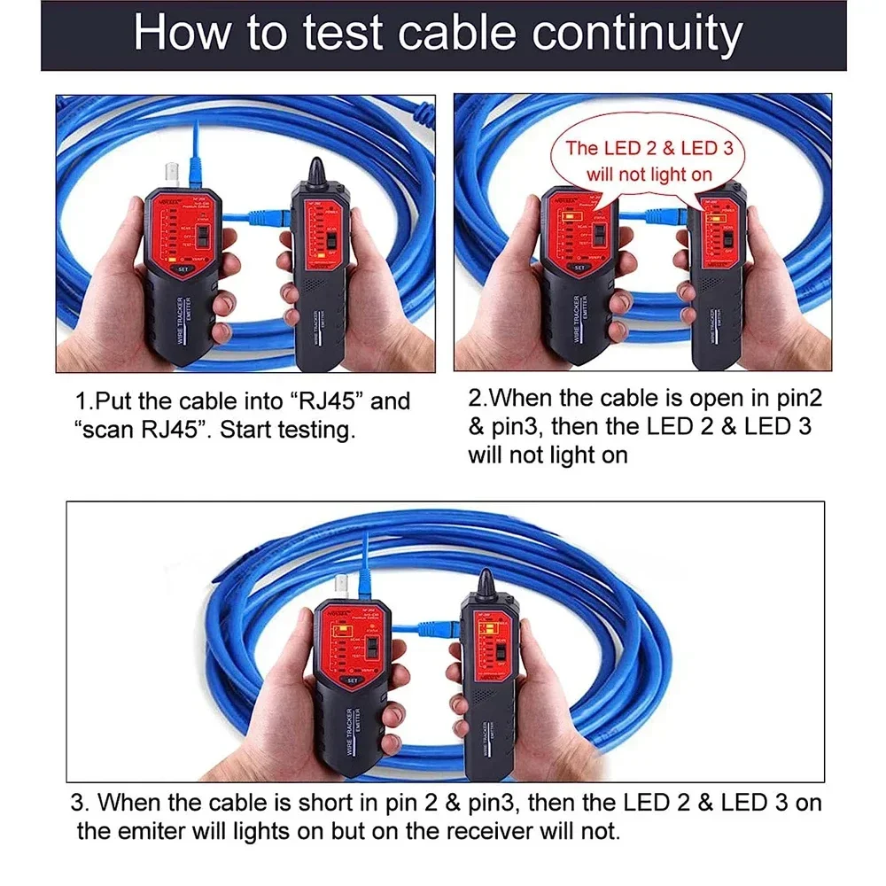 NOYAFA NF- 268 Tester per cavi di rete Localizzatore per cavi Supporto per test di continuità Tracciatore per cavi con localizzazione della distanza di guasti Anti-inceppamento