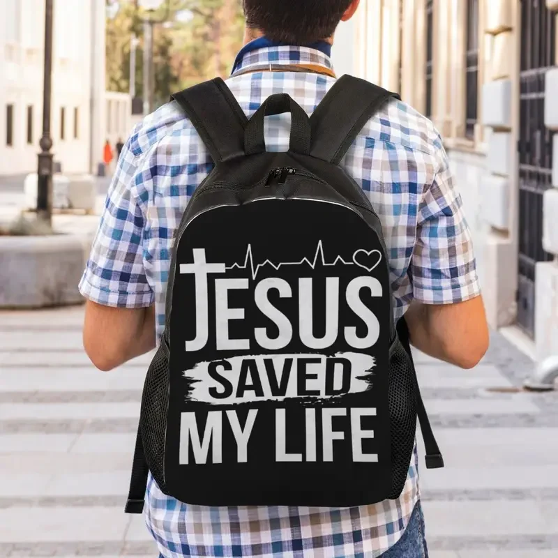 Custom Jesus Saved My Life Travel Backpack  School Laptop Bookbag Christ Religion Christian Faith College Student Daypack Bags