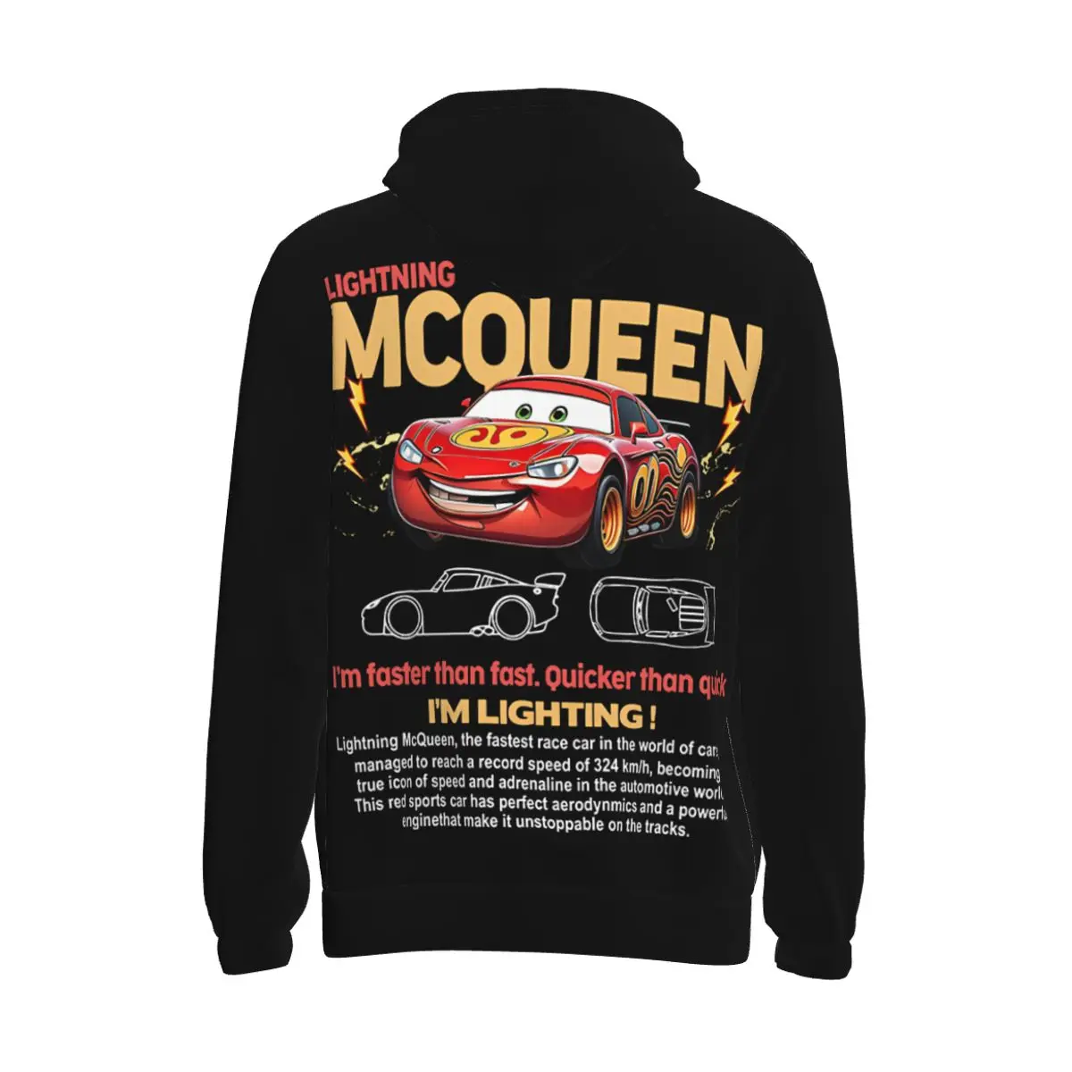 Mens Lightning Mcqueen and Sally Print Hoodie Hooded Collar Drawstring Hoodies Pullover Sweatshirts Long Sleeve Shirt