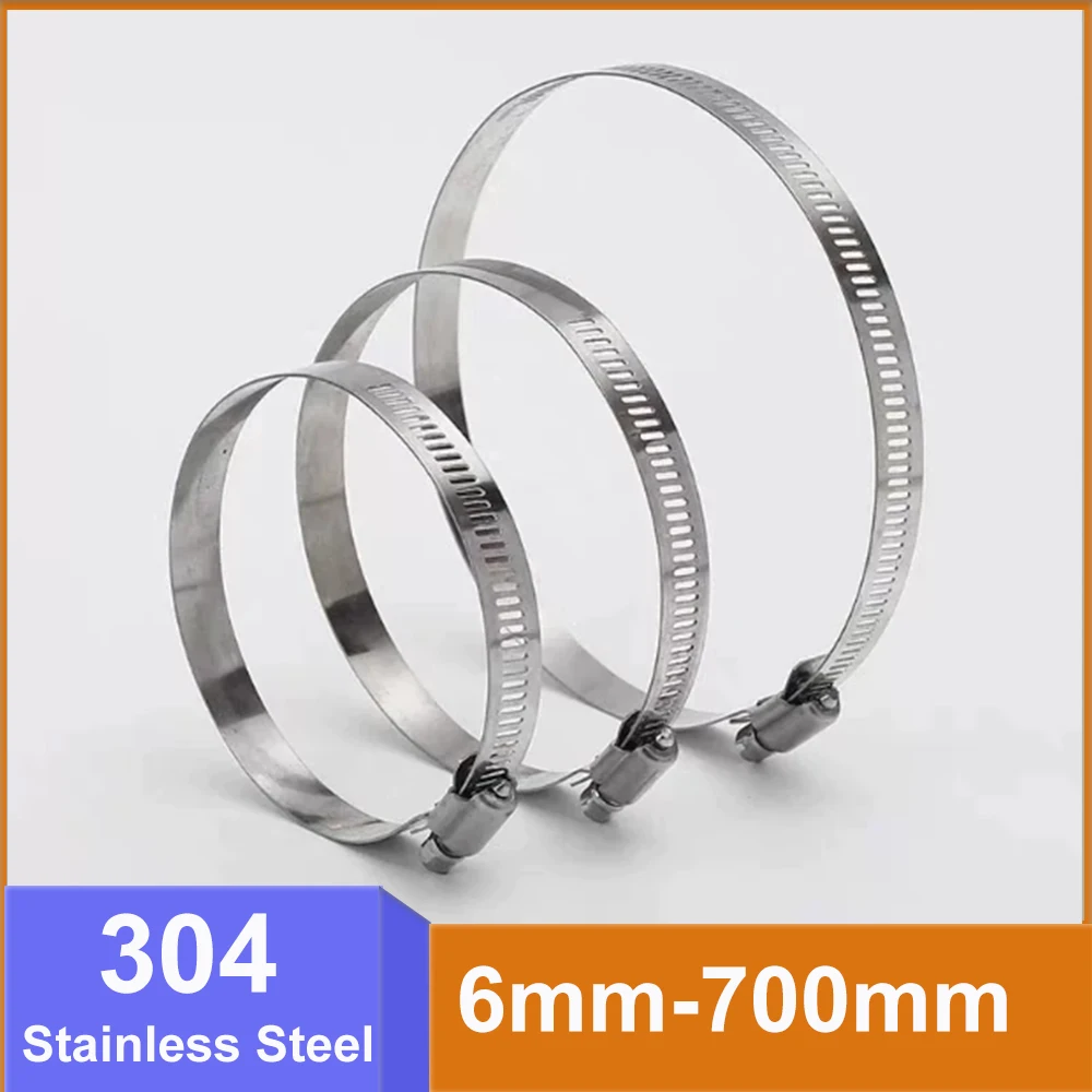 1-4pcs Adjustable 304 Stainless Steel Fuel Hose Clamps Drive Clamp Pipe Hoop 6mm-700mm Size Clips for Automotive