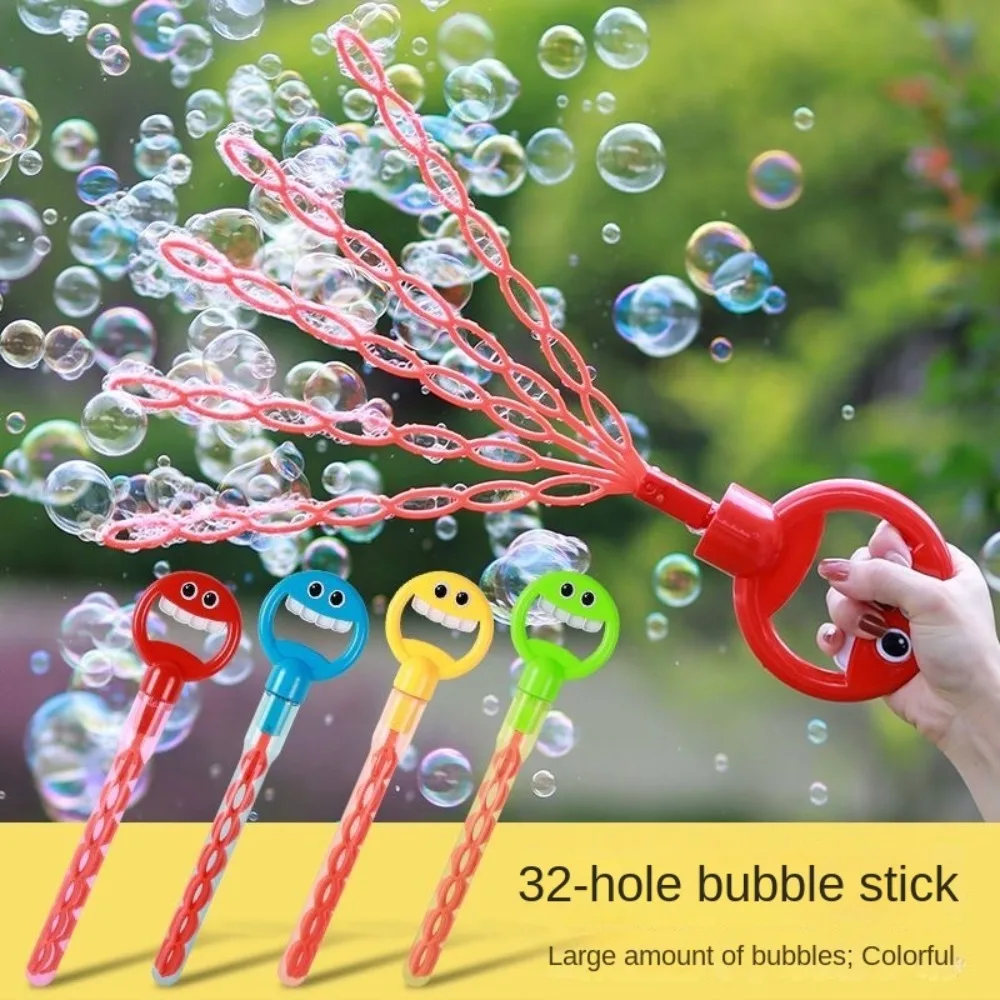 Sorrindo Face Bubble Stick para crianças, Handheld Bubble Wand, Bubble Blower Maker, Atividade ao ar livre, Fun Soap Blowing Tool, 32 buracos