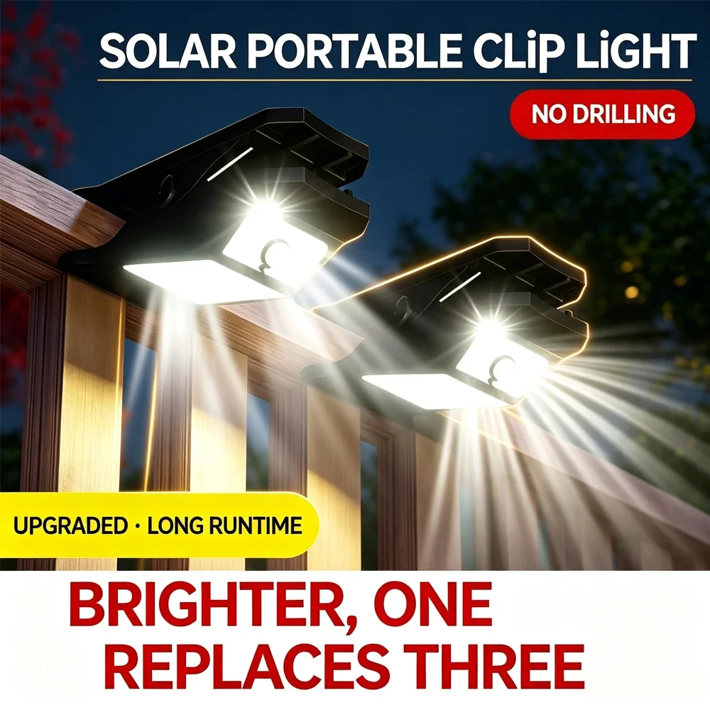 Solar Motion Sensor Clip On Light Outdoor Waterproof Bright Solar Powered Security Lamp for Fence Garden Yard Wall Patio Camping
