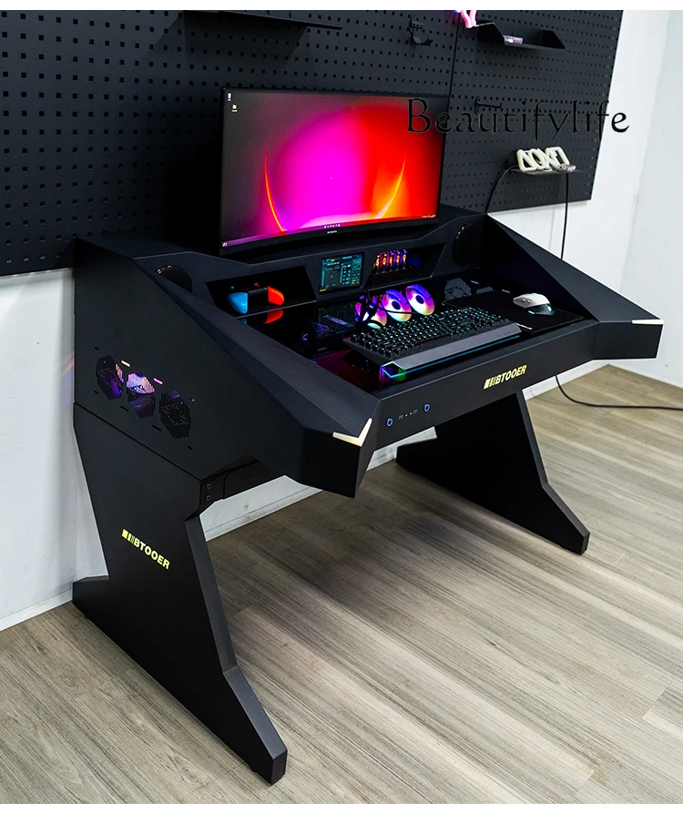 Fully transparent water-cooled large chassis high-end cool special-shaped e-sports table computer chassis integrated table