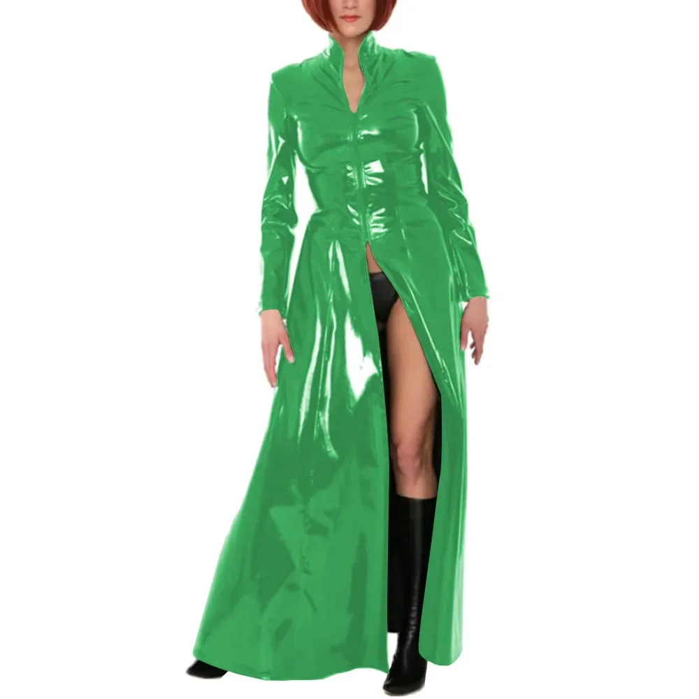 

Long Trench Coat with Stand Collar for Men and Women, Gothic Long Sleeve Jacket, Sexy Zipper, Cosplay,Party Coats,Clubwear,Shiny
