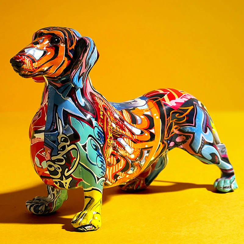 

Creative Painted Mini Dog Sausage Statue, Modern Home Decoration, Wine Cabinet, Office Decoration, Resin Tabletop Crafts