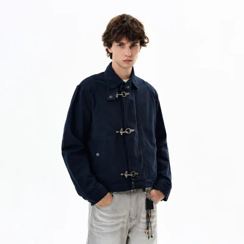American Retro High Street Men's Airplane Buckle Jackets 2026 Autumn Fashion Short Men's Casual Bomber Jacket Y2k Streetwear